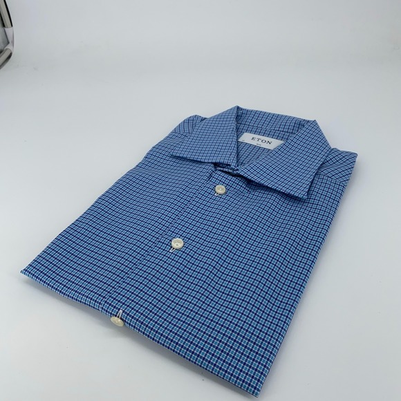Eton Dress Shirt Mens 16-41 Blue Checkered Classic Slim Fit Collared Button  Up - www.mordernwear.com